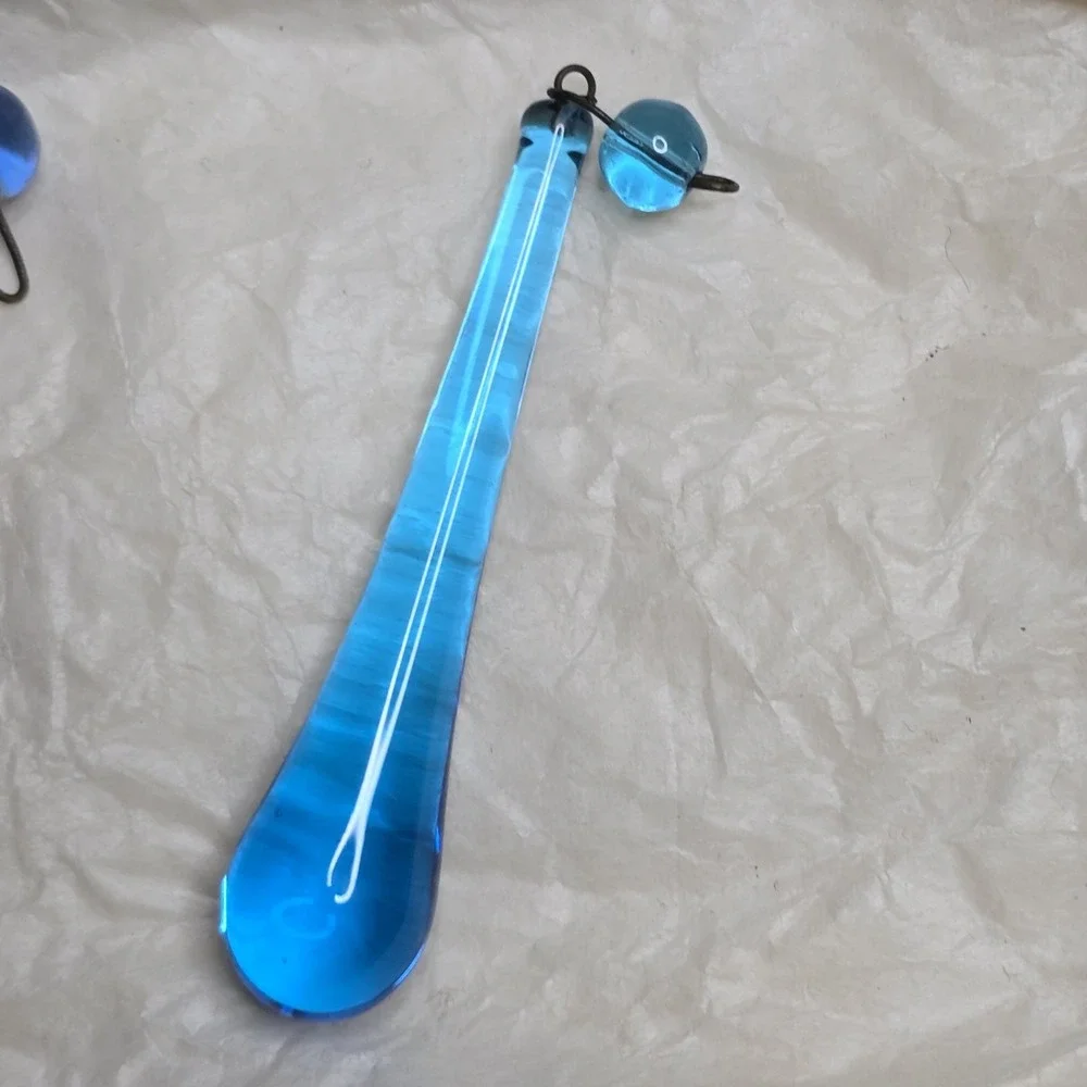 Vintage Aqua Blue Glass Teardrop‎ Prism 3